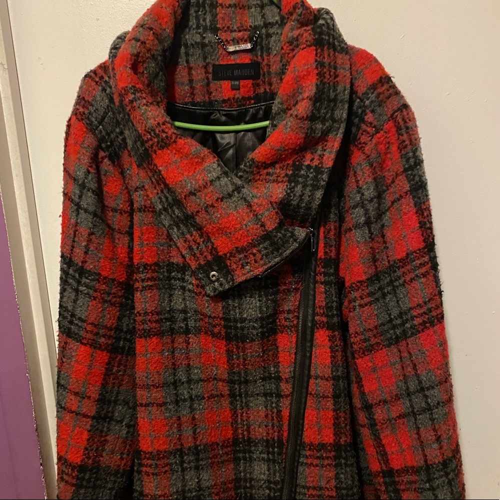 Mid thigh red plaid Steve Madden wool coat size 3x